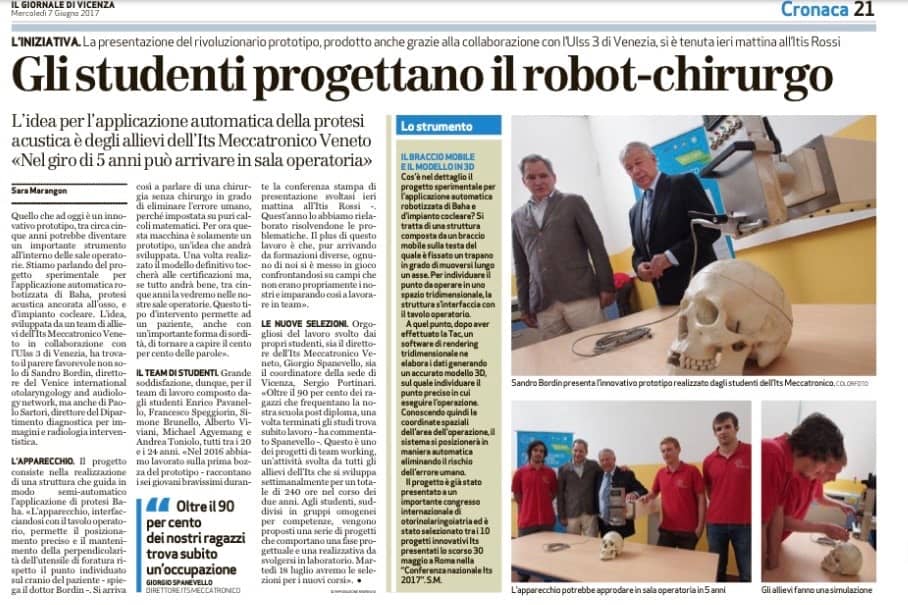 Robot chirurgico sul Giornale di Vicenza