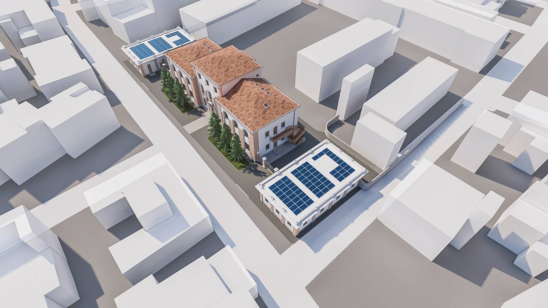 ITS sede dall'alto rendering Nuova sede ITS Meccatronico Interno rendering